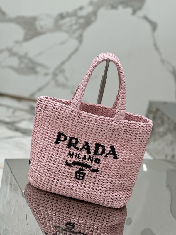 Réplique petit cabas Prada en fil effet raphia rose (crochet) – Image 7