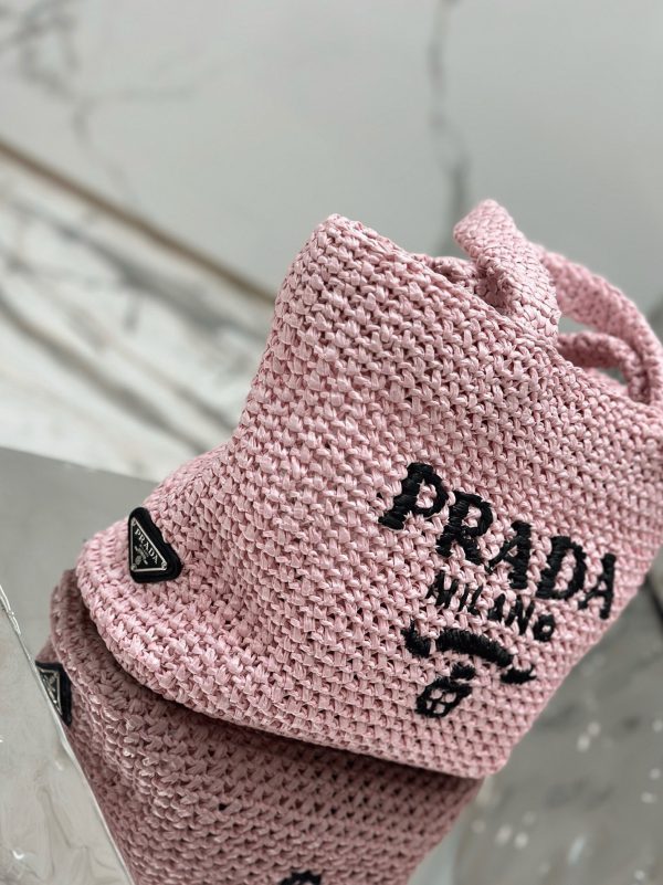 Réplique petit cabas Prada en fil effet raphia rose (crochet) – Image 6