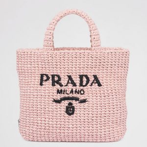 Réplique petit cabas Prada en fil effet raphia rose (crochet)