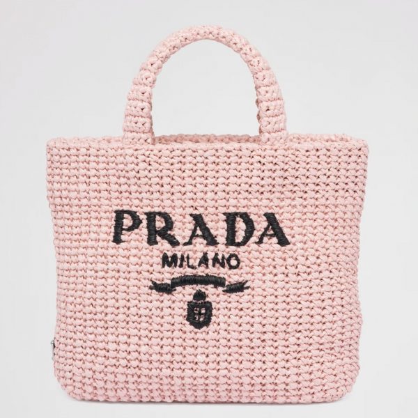 Réplique petit cabas Prada en fil effet raphia rose (crochet)