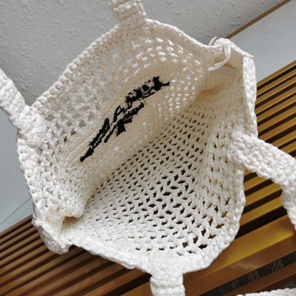 Meilleure réplique petit cabas Prada en raphia tressé blanc – Image 4