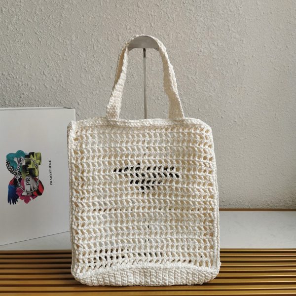 Meilleure réplique petit cabas Prada en raphia tressé blanc – Image 3