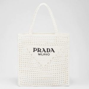 Meilleure réplique petit cabas Prada en raphia tressé blanc