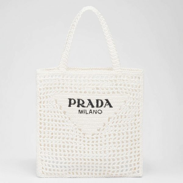 Meilleure réplique petit cabas Prada en raphia tressé blanc