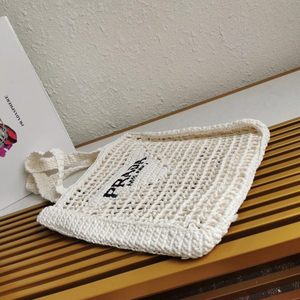 Meilleure réplique petit cabas Prada en raphia tressé blanc – Image 2