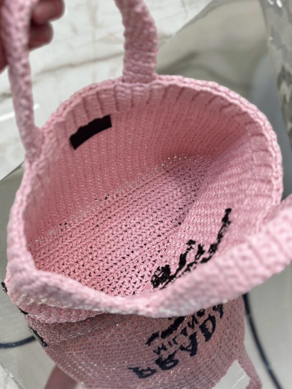 Réplique petit cabas Prada en fil effet raphia rose (crochet) – Image 3
