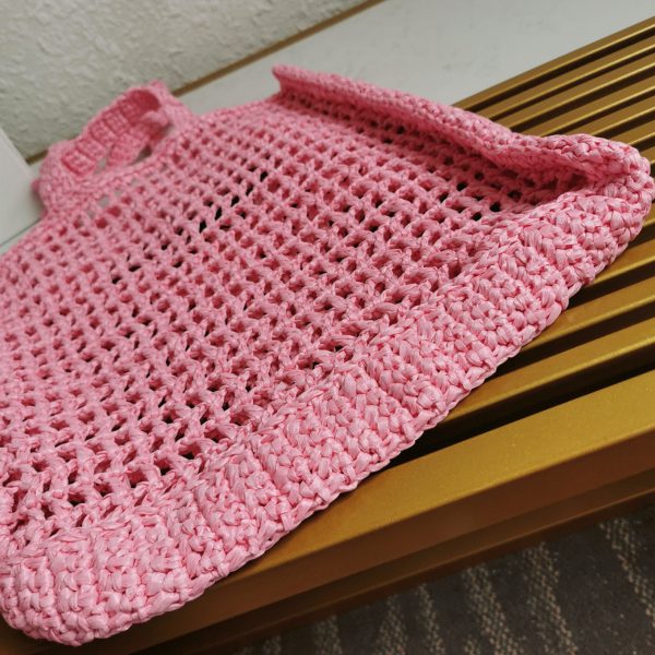 Imitation petit cabas Prada en raphia tressé rose – Image 9