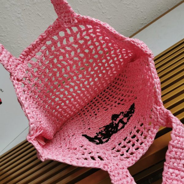 Imitation petit cabas Prada en raphia tressé rose – Image 7