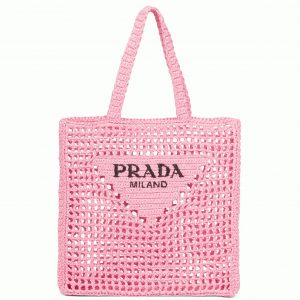 Imitation petit cabas Prada en raphia tressé rose