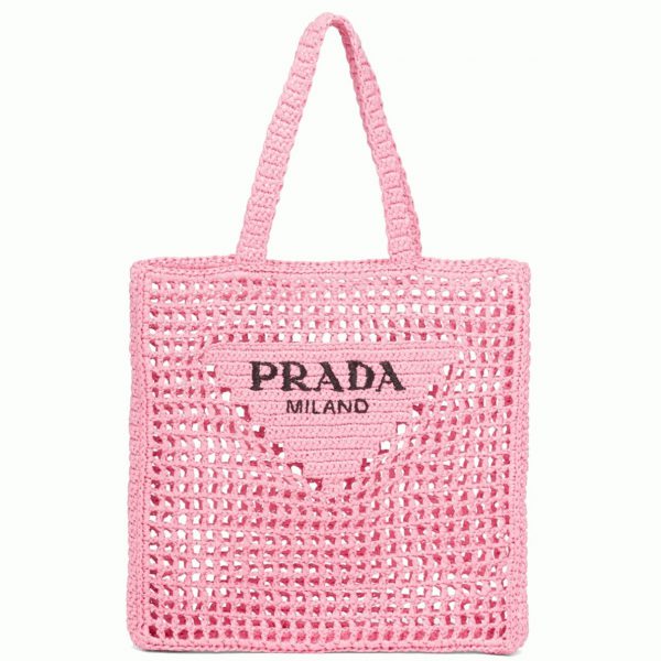 Imitation petit cabas Prada en raphia tressé rose