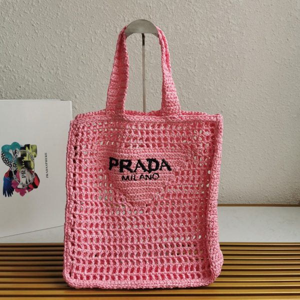 Imitation petit cabas Prada en raphia tressé rose – Image 6