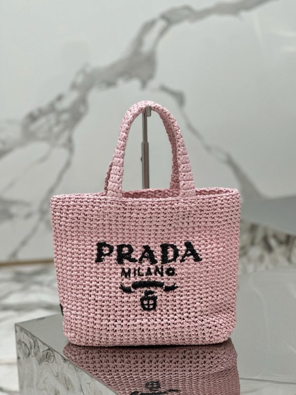 Réplique petit cabas Prada en fil effet raphia rose (crochet) – Image 2