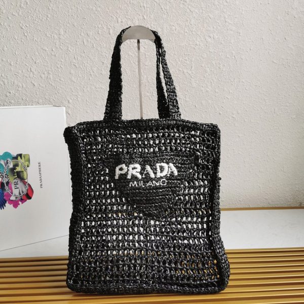 Réplique petit cabas Prada en raphia tressé noir – Image 9