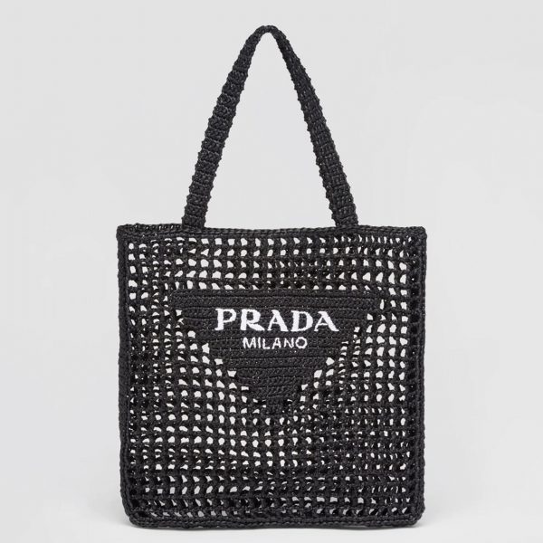 Réplique petit cabas Prada en raphia tressé noir
