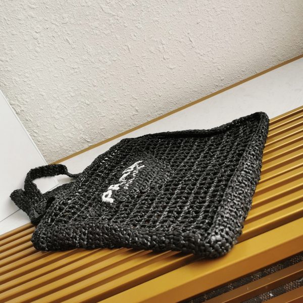 Réplique petit cabas Prada en raphia tressé noir – Image 4