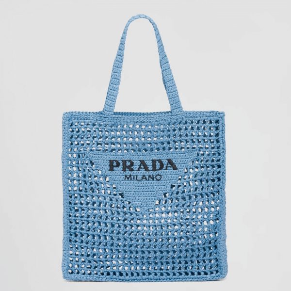 Contrefaçon petit cabas Prada en raphia tressé bleu