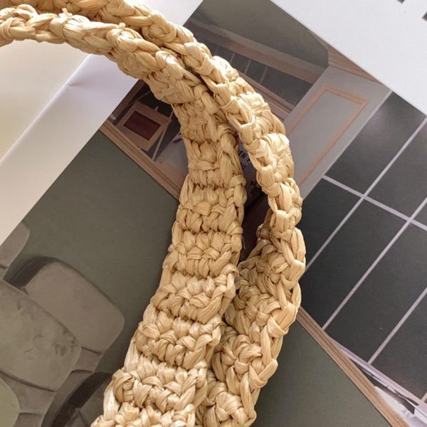 Faux petit cabas Prada en raphia tressé beige – Image 9