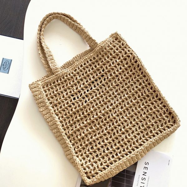 Faux petit cabas Prada en raphia tressé beige – Image 8