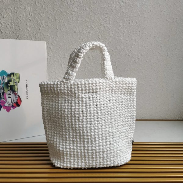 Faux petit cabas Prada en fil effet raphia blanc (crochet) – Image 8