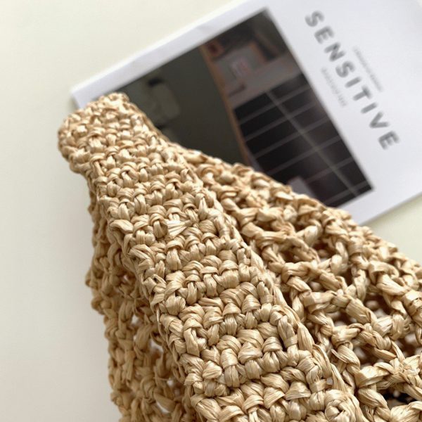 Faux petit cabas Prada en raphia tressé beige – Image 5