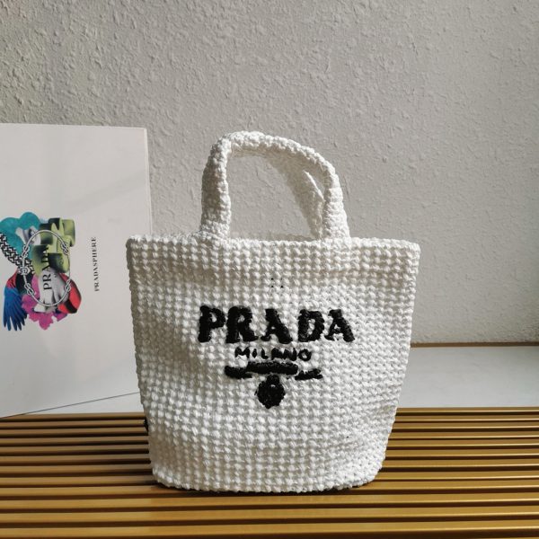 Faux petit cabas Prada en fil effet raphia blanc (crochet) – Image 5
