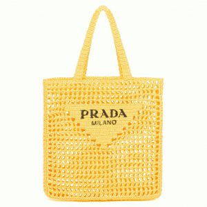 Réplique petit cabas Prada en raphia tressé jaune
