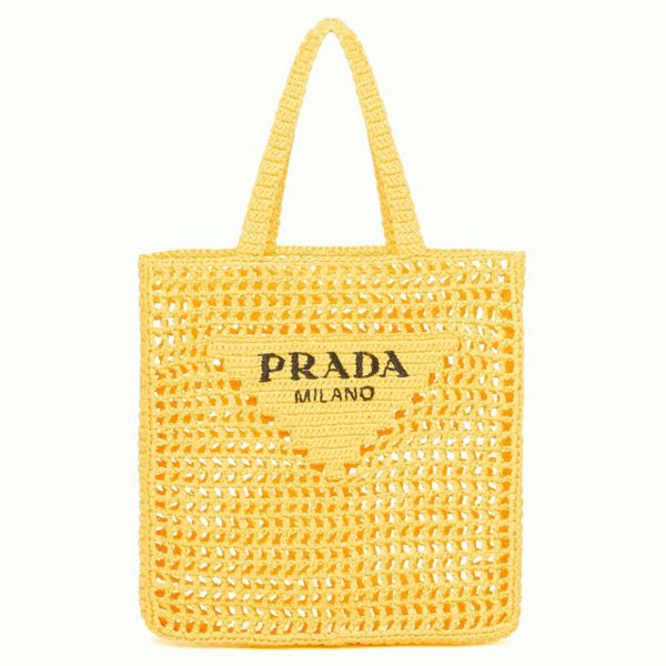 Réplique petit cabas Prada en raphia tressé jaune