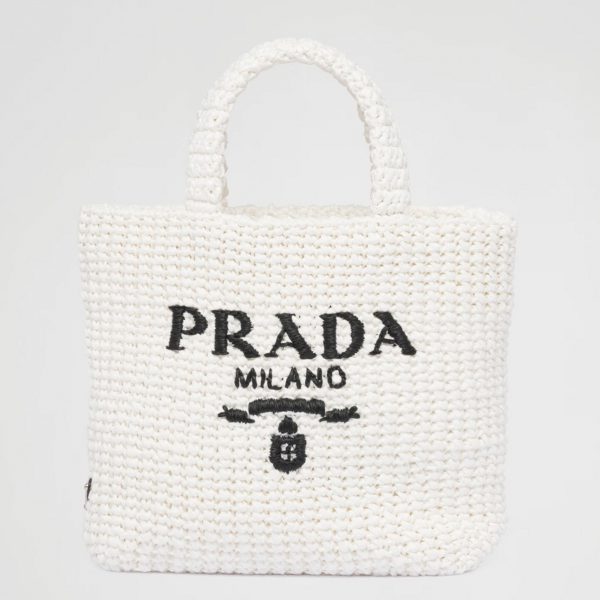 Faux petit cabas Prada en fil effet raphia blanc (crochet)