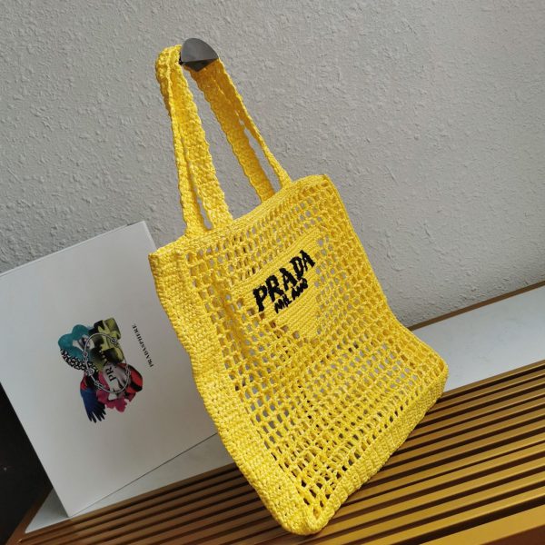 Réplique petit cabas Prada en raphia tressé jaune – Image 7