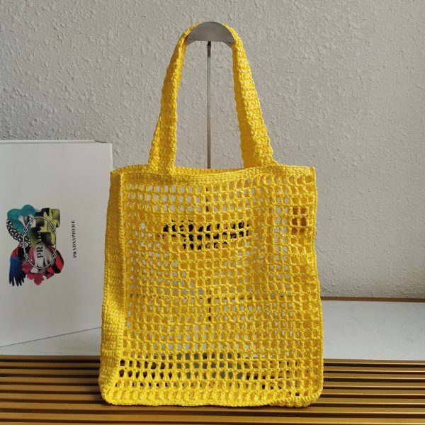 Réplique petit cabas Prada en raphia tressé jaune – Image 3