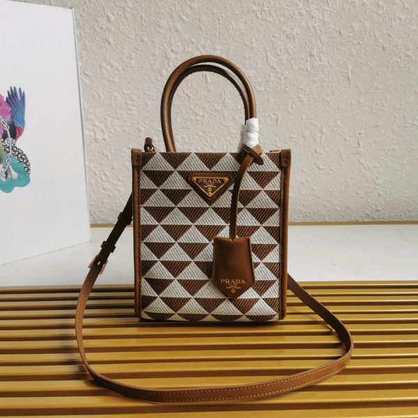 Réplique micro sac Prada Symbole en tissu jacquard blanc/marron – Image 7