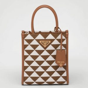 Réplique micro sac Prada Symbole en tissu jacquard blanc/marron