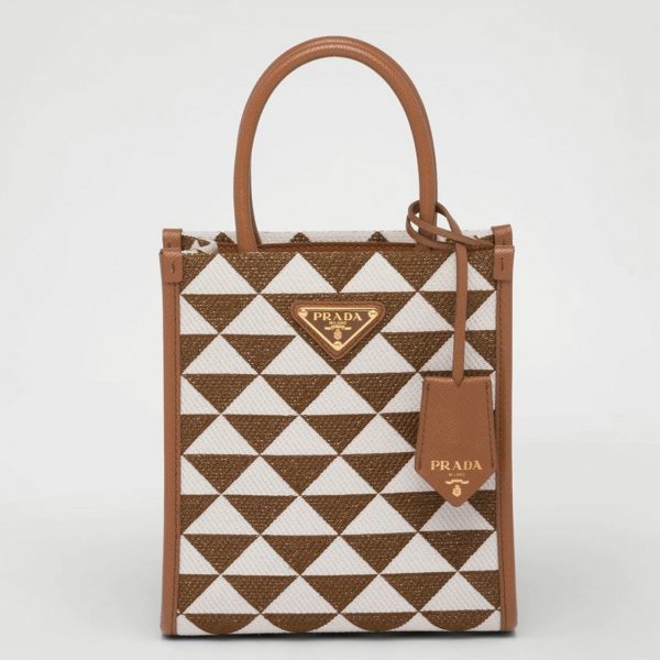 Réplique micro sac Prada Symbole en tissu jacquard blanc/marron
