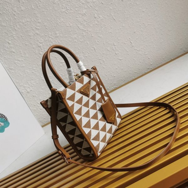 Réplique micro sac Prada Symbole en tissu jacquard blanc/marron – Image 5