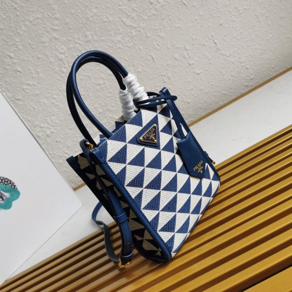 Réplique micro sac Prada Symbole en tissu jacquard blanc/bleu – Image 8
