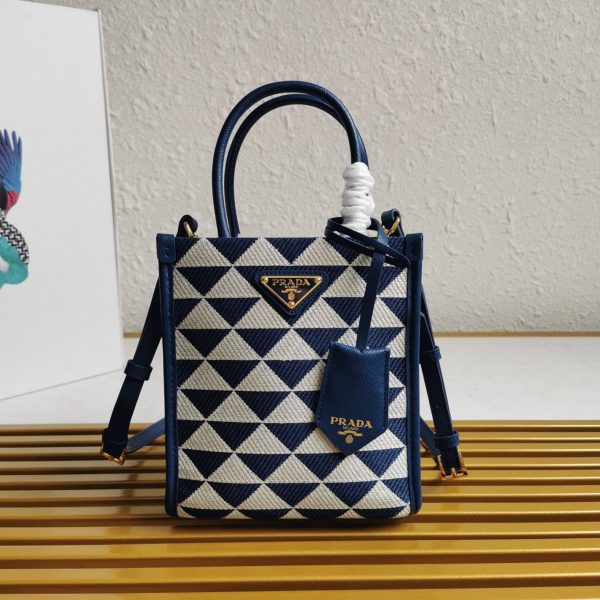 Réplique micro sac Prada Symbole en tissu jacquard blanc/bleu – Image 7