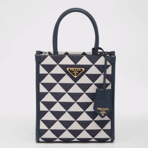 Réplique micro sac Prada Symbole en tissu jacquard blanc/bleu