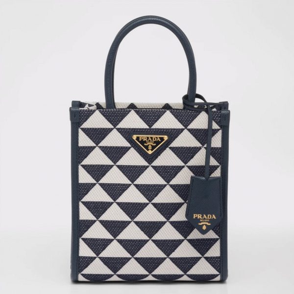 Réplique micro sac Prada Symbole en tissu jacquard blanc/bleu
