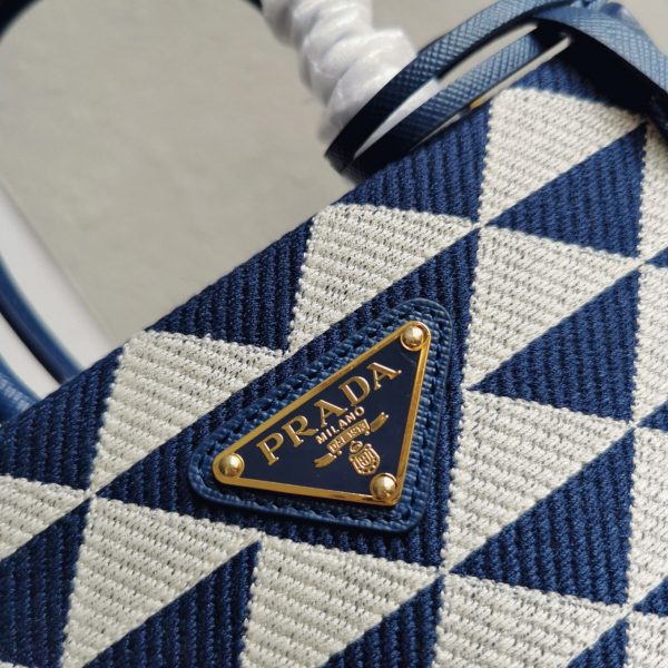 Réplique micro sac Prada Symbole en tissu jacquard blanc/bleu – Image 4