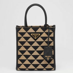 Faux micro sac Prada Symbole en tissu jacquard noir/beige