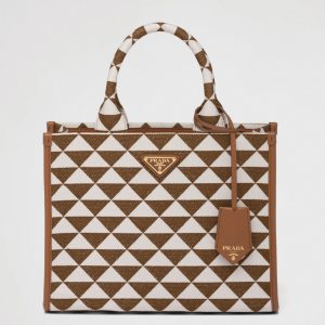 Contrefaçon petit sac Prada Symbole en tissu jacquard blanc/marron