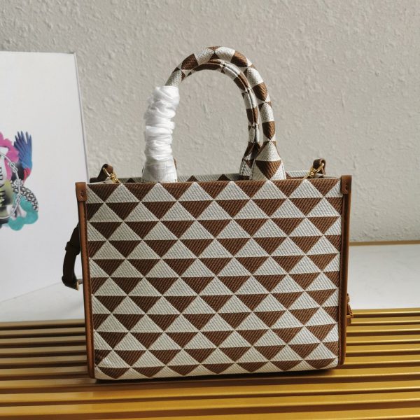Contrefaçon petit sac Prada Symbole en tissu jacquard blanc/marron – Image 4