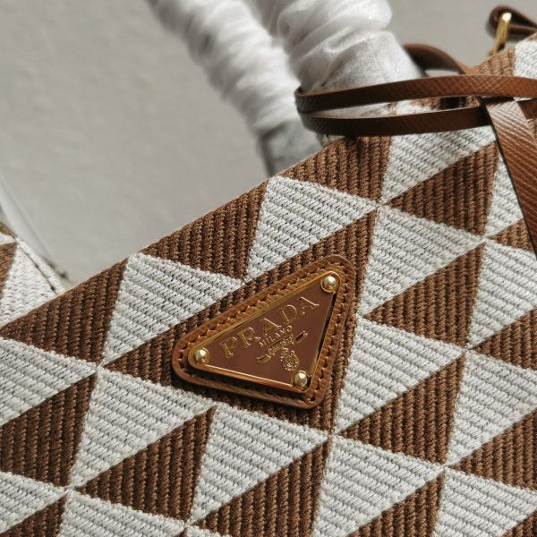 Réplique grand sac Prada Symbole en tissu jacquard blanc/marron – Image 2