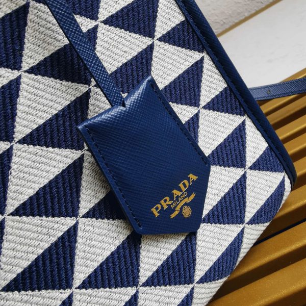 Contrefaçon petit sac Prada Symbole en tissu jacquard blanc/bleu – Image 9