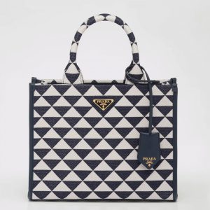 Contrefaçon petit sac Prada Symbole en tissu jacquard blanc/bleu