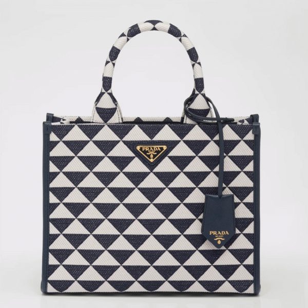 Contrefaçon petit sac Prada Symbole en tissu jacquard blanc/bleu