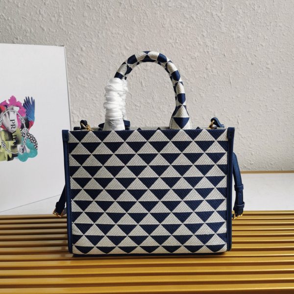 Contrefaçon petit sac Prada Symbole en tissu jacquard blanc/bleu – Image 5