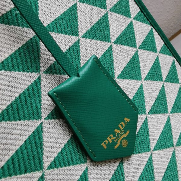 Faux grand sac Prada Symbole en tissu jacquard vert/blanc – Image 7