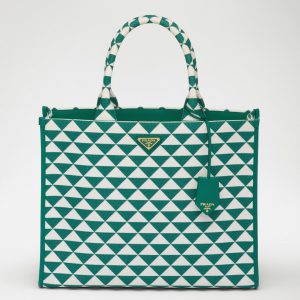 Faux grand sac Prada Symbole en tissu jacquard vert/blanc