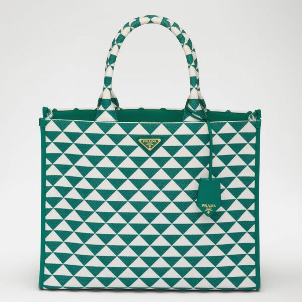 Faux grand sac Prada Symbole en tissu jacquard vert/blanc